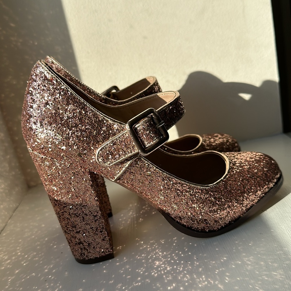 MIX No.6 Rose Gold Sparkling Heeled Mary Janes in Asuviel Style